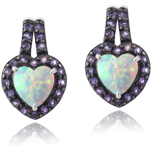 Sterling Silver 1.3ct Amethyst & White Topaz Double Heart Earrings Sterling Silver 1.3ct Amethyst & White Topaz Double Heart Earrings